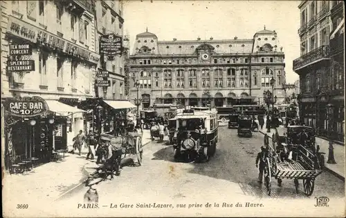 Ak Paris VIII, Gare Saint Lazare, Blick von der Rue du Havre aus