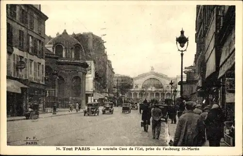 Ak Paris x, Gare de l'Est, aufgenommen von Faubourg St-Martin