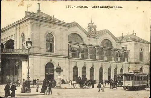 Ak Paris XV Vaugirard, Gare Montparnasse, Straßenbahn