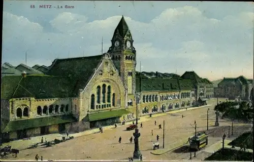 Ak Metz Moselle, Bahnhof, Straßenbahn