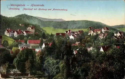 Ak Hasserode Wernigerode im Harz, Kreuzberg, Jägerkopf, Harburg, Armeleuteberg