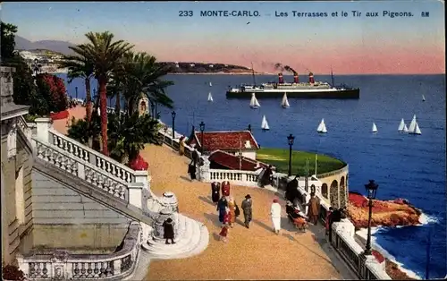 Ak Monte-Carlo Monaco, Die Terrassen und das Taubenschießen