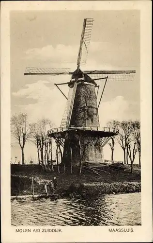 Ak Maassluis Südholland, Molen aan den Zuiddijk