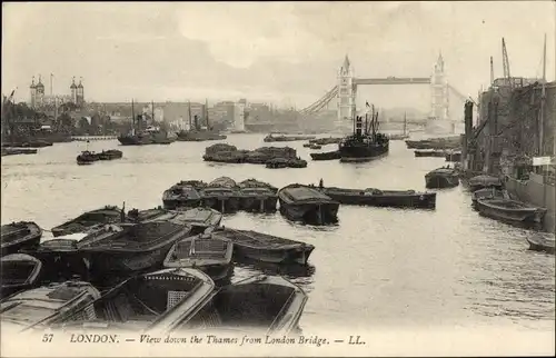 AK London City England, Blick auf die Thematik von der London Bridge