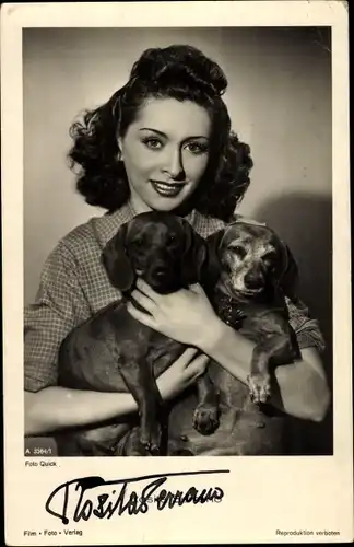 Ak Schauspielerin Rosita Serrano, Portrait, Dackel, Autogramm