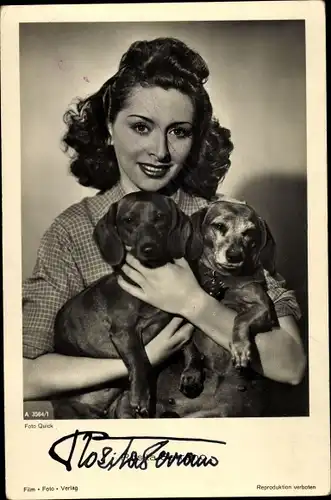 Ak Schauspielerin Rosita Serrano, Portrait, Dackel, Autogramm