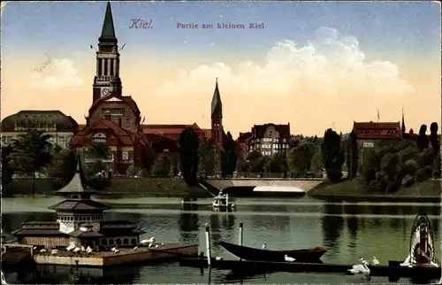 Ak Kiel in Schleswig Holstein, Brücke zur Förde, Kirche
