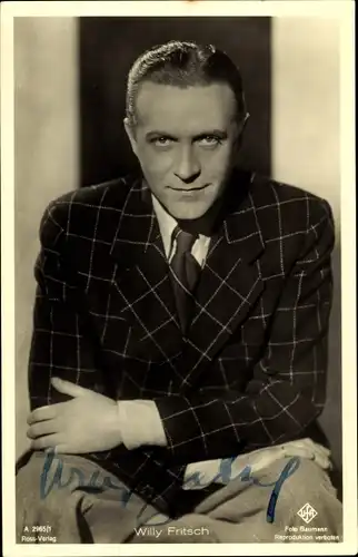Ak Schauspieler Willy Fritsch, Portrait, Ross 2955/1, UFA, Autogramm