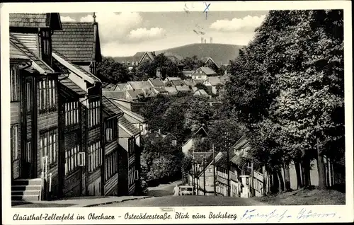 Ak Clausthal Zellerfeld im Oberharz, Osteröderstraße, Blick zum Bocksberg