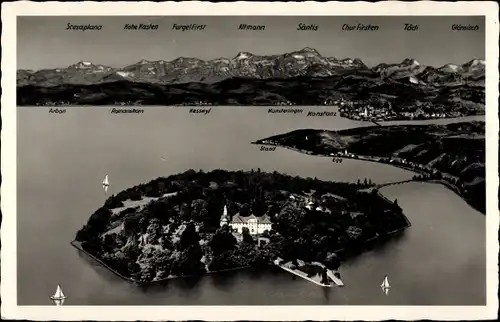 Ak Insel Mainau im Bodensee, Luftaufnahme, Bergkette