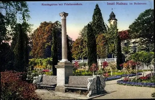 Ak Insel Mainau im Bodensee, Rosengarten, Friedenssäule
