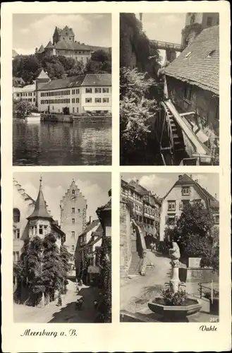 Ak Meersburg am Bodensee, Teilansichten, Brunnen, Wassermühlrad