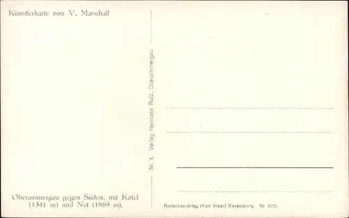 Künstler Ak V. Marschall, Oberammergau in Oberbayern, Teilansicht mit Kofel und Not