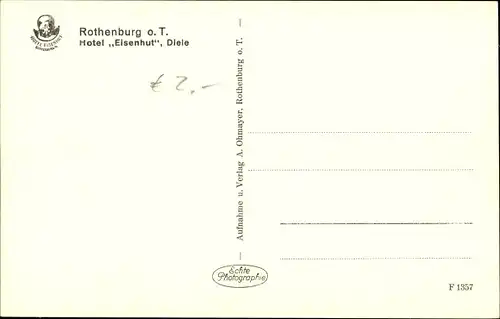 Ak Rothenburg o.d. Tauber, Diele im Hotel Eisenhut