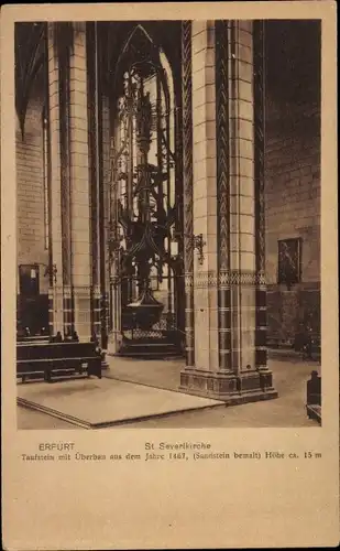 Ak Erfurt in Thüringen, St. Severikirche, Taufstein mit Überbau