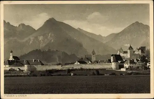 Ak Füssen im Allgäu, Ortsansicht, Blick von Osten