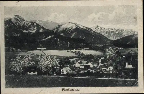 Ak Fischbachau in Oberbayern, Ortsansicht, Gebirge