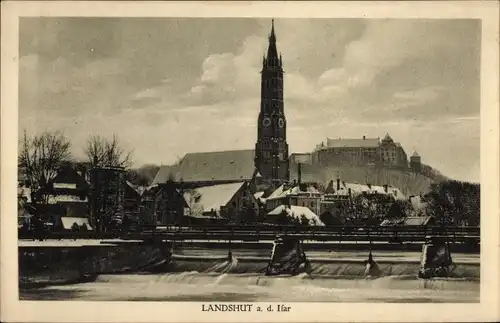 Ak Landshut in Niederbayern, Kirche, Winteransicht