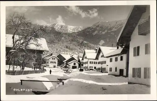 Ak Ohlstadt in Oberbayern, Teilansicht, Winteransicht