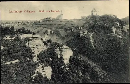 Ak Nideggen in der Eifel, Ortsansicht, Blick vom Jungholz, Kirche