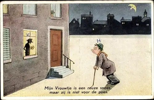 Ak Große Ereignisse werfen ihre Schatten voraus, Ehefrau wartet auf betrunkenen Ehemann