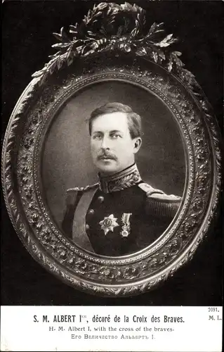 Ak König Albert I. von Belgien, Roi de belgique décoré de la Crois des Barves