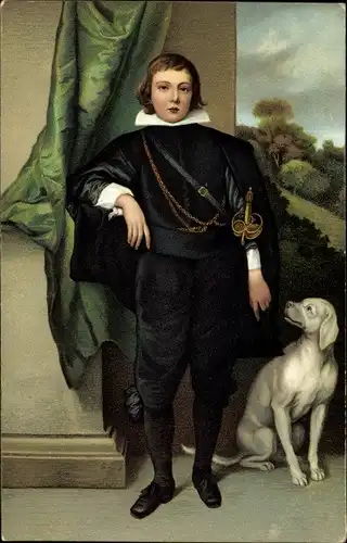 Künstler Ak v. Dyck, A., Prinz Ruprecht von der Pfalz, Portrait, Hund