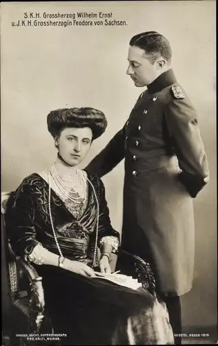 Ak Großherzog Wilhelm Ernst von Sachsen Weimar Eisenach, Großherzogin Feodora von Sachsen