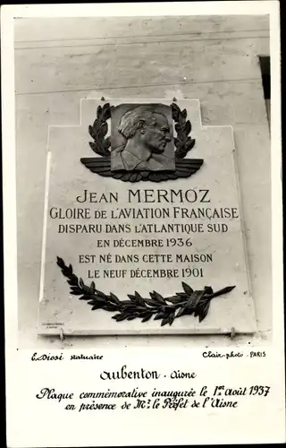 Ak Pilot und Flugpionier Jean Mermoz, Gedenktafel