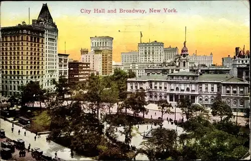 Ak New York City USA, Rathaus und Broadway