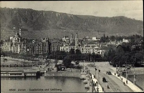 Ak Zürich, Quaibrücke und Uetliberg