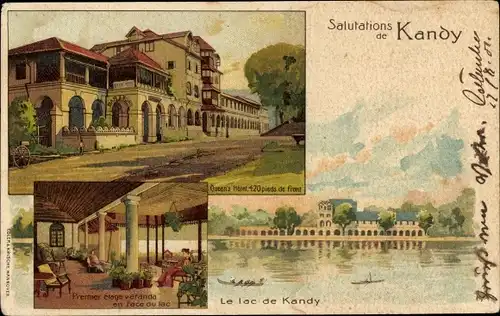 Litho Kandy Sri Lanka Ceylon, Queens Hotel, Kandy Lake