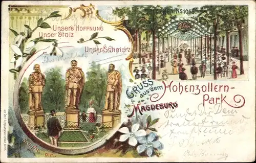 Litho Magdeburg an der Elbe, Hohenzollernpark, Unsere Hoffnung, Stolz, Schmerz