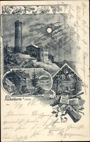 Mondschein Litho Jena in Thüringen, Fuchsturm