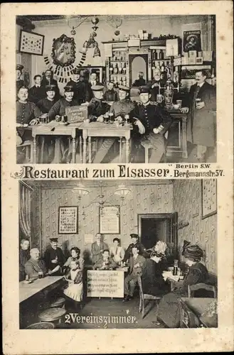 Ak Berlin Kreuzberg, Restaurant zumElsasser, Bergmannstraße 57, Innenansicht