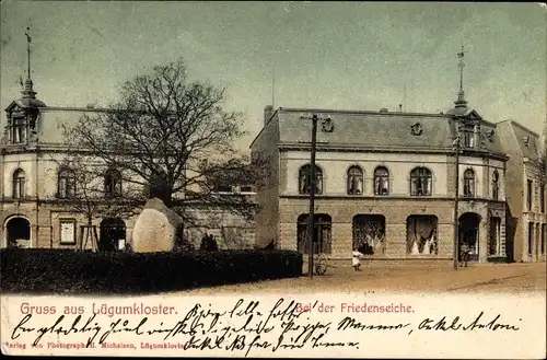 Ak Lügumkloster Dänemark, Partie bei der Friedenseiche, Geschäft