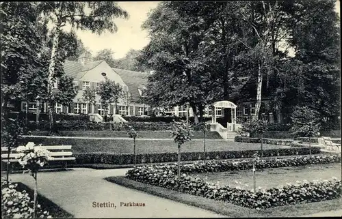 Ak Szczecin Stettin Pommern, Parkhaus, Gartenpartie