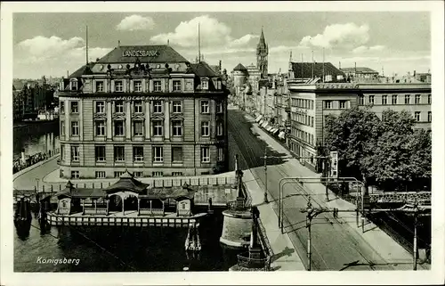 Ak Kaliningrad Königsberg Ostpreußen, Teilansicht, Landesbank, Straßenpartie
