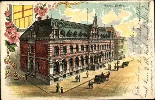 Wappen Litho Paderborn in Nordrhein Westfalen, Kaiserliches Postamt, Straßenansicht
