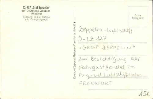 Ak Frankfurt am Main, Luftschiff LZ 127, Graf Zeppelin, Eingang in die Führer- und Fahrgastgondel