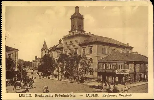 Ak Lublin Polen, Krakauer Vorstadt, Straßenpartie