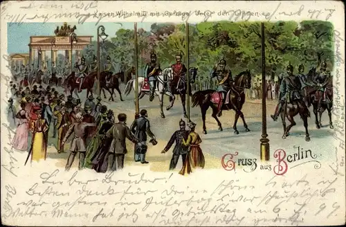 Litho Berlin Mitte, Brandenburger Tor, Parade, Soldaten zu Pferd