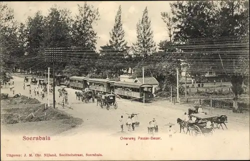 Ak Soerabaja Surabaya Java Indonesien, Straßenpartie, Straßenbahn