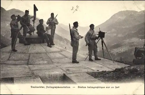 Ak Schweizer Soldaten, Beobachter, Heliographenstation