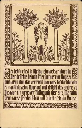 Gedicht Ak Es lebte eins in Afrika ein weiser Marabu, der drückte immerfort das eine Auge zu