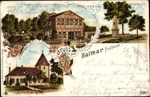 Litho Haimar Sehnde in Niedersachsen, Kriegerdenkmal, Gasthaus, Kirche