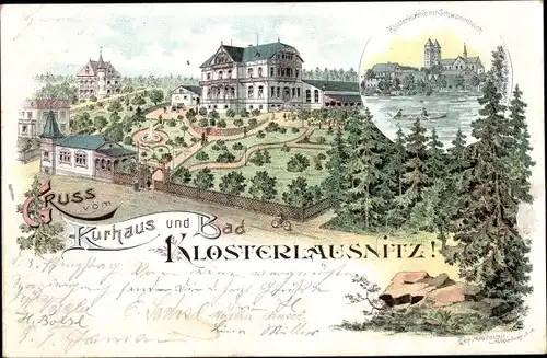 Litho Bad Klosterlausnitz in Thüringen, Kurhaus, Schwanenteich