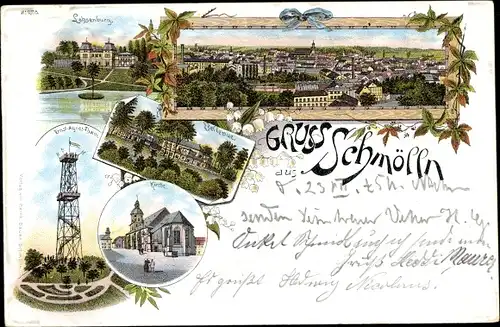 Litho Schmölln in Thüringen, Lohsenburg, Bellevue, Kirche, Ernst-August-Turm
