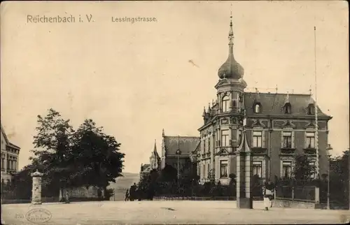 Ak Reichenbach im Vogtland, Lessingstraße, Litfaßsäule, Wohnhaus