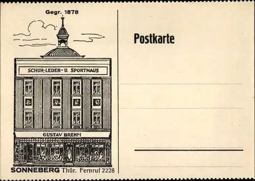 Ak Sonneberg in Thüringen, Schuh Leder und Sporthaus Gustav Brehm, Geschäftshaus